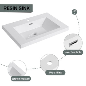 English Elm 30" Modern Freestanding Bathroom Vanity with Resin Sink, Soft-Close Doors, Adjustable Shelf, Durable Plywood Finish Light Coffee W999S00295