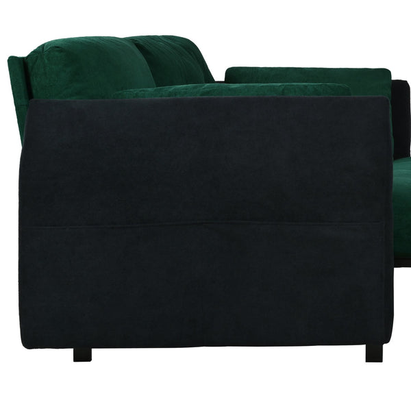 English Elm Convertible Pull Out Sofa Bed Queen Size with Steel Frame, Dual Armrests, Chenille Sleeper Couch with Storage and Casters Black+Green W3163P269679