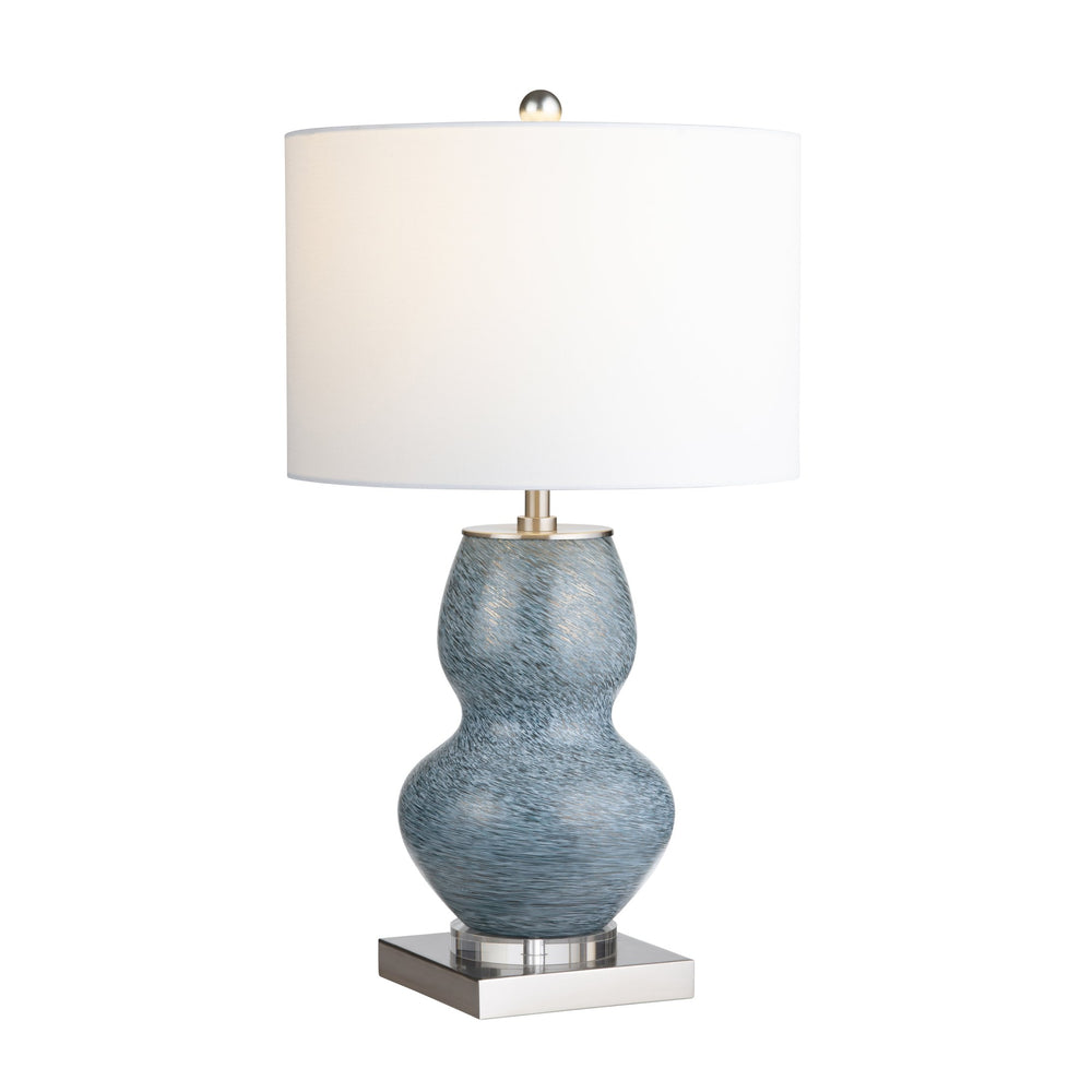 Crestview Collection 26.5"H Sculptural Blue Ceramic Table Lamp With Crystal Base, Silver Accents & White Linen Shade   Cvabs2424a