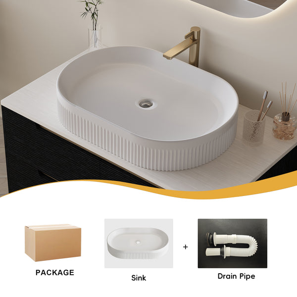 English Elm 36 Inch Floating or Freestanding Bathroom Vanity with Ceramic Sink and Soft Close Drawers W3136S00032
