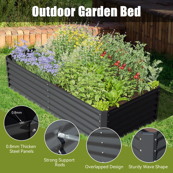 English Elm 8x4x1.5 Galvanized Raised Garden Bed with Thick Safety Edge, Rust-Resistant Steel, Drainage-Friendly Design Gray W1859P197984