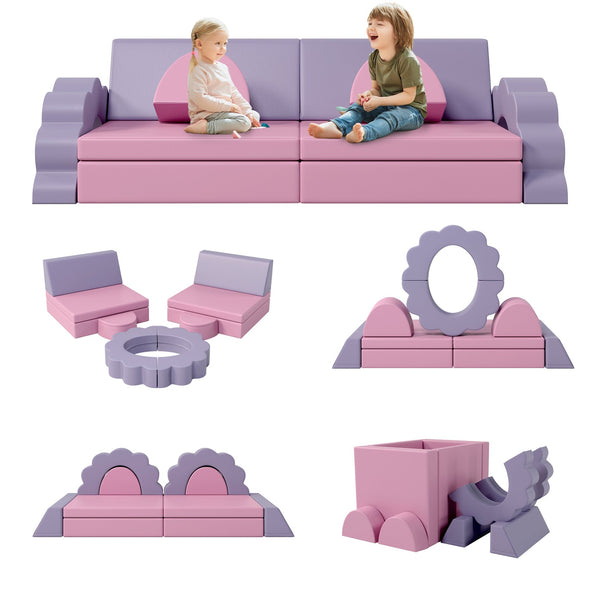 English Elm 10pcs Modular Foam Climbing Play Set Toddler Crawl Sofa Blocks with Pu Leather Cover N739P170354A