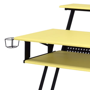 English Elm Suitor Studio Desk in Yellow & Black – Metal/MDF Recording Workstation with Keyboard Tray, Wheels B2726P268630