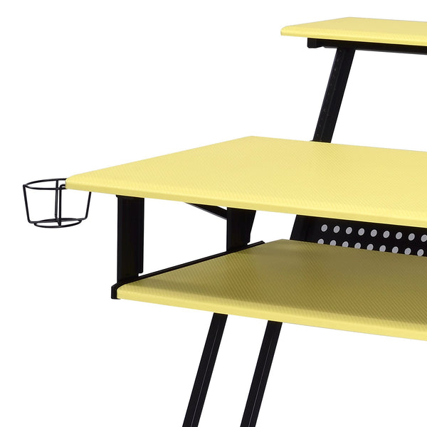 English Elm Suitor Studio Desk in Yellow & Black – Metal/MDF Recording Workstation with Keyboard Tray, Wheels B2726P268630