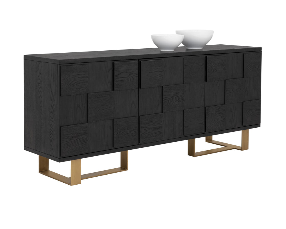 Sunpan Lars Sideboard - Stylish Smoked Acacia & Antique Brass Storage Solution for Dining and Living Spaces