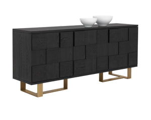 Sunpan Lars Sideboard - Stylish Smoked Acacia & Antique Brass Storage Solution for Dining and Living Spaces