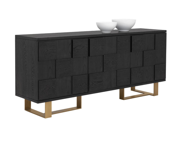 Sunpan Lars Sideboard - Stylish Smoked Acacia & Antique Brass Storage Solution for Dining and Living Spaces