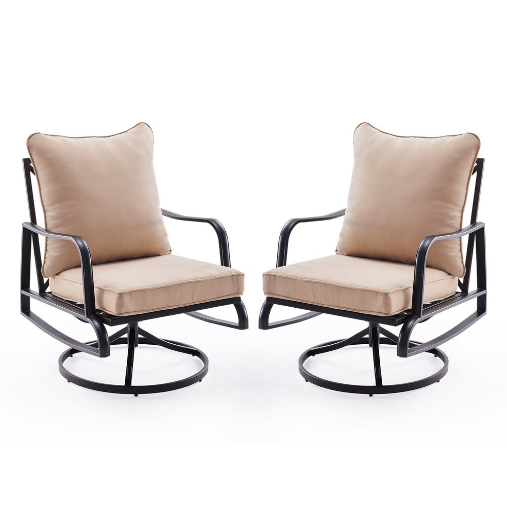 English Elm Patio 2-Piece Swivel Rocking Chairs Set with 4" Thick Beige Cushions, Weather-Resistant Metal Comfort T3623P409870