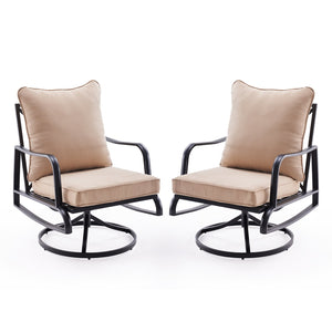English Elm Patio 2-Piece Swivel Rocking Chairs Set with 4" Thick Beige Cushions, Weather-Resistant Metal Comfort T3623P409870
