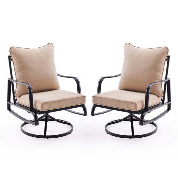 English Elm Patio 2-Piece Swivel Rocking Chairs Set with 4" Thick Beige Cushions, Weather-Resistant Metal Comfort T3623P409870