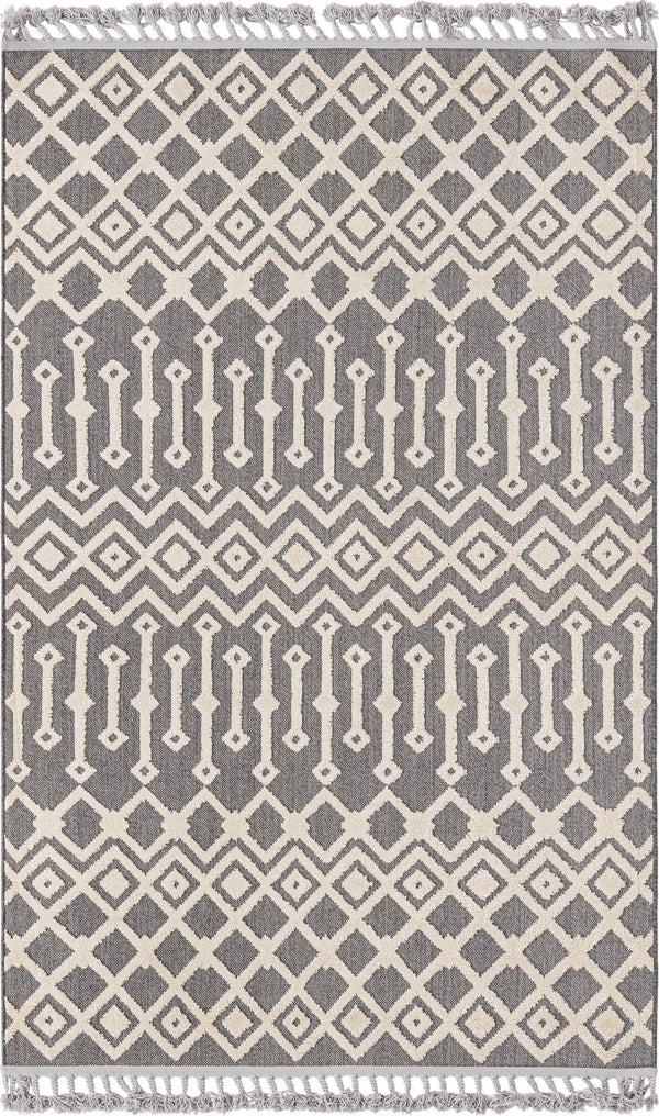 Unique Loom Arlo Lenny Machine Made Tribal Rug Charcoal, Ivory 5' 3" x 8' 0"