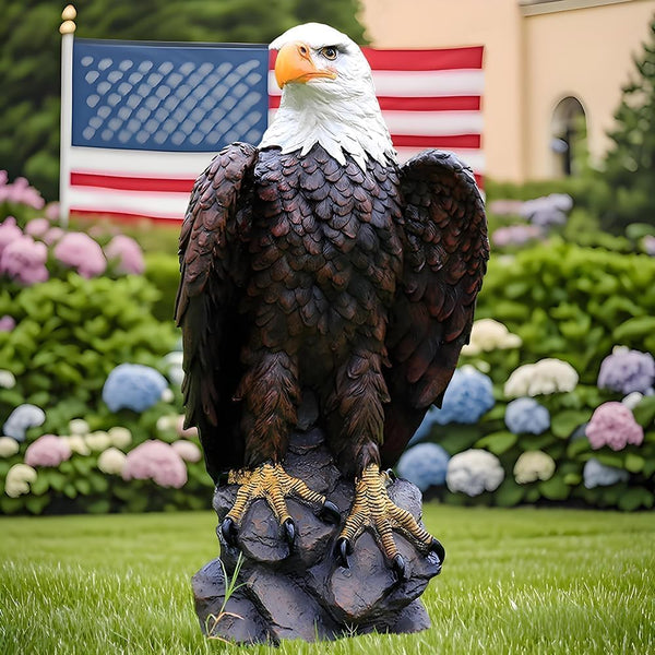 English Elm 13" Hand-painted Resin Bald Eagle Statue Patriotic Sculpture for Garden or Entryway W5709P462783