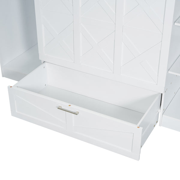 English Elm Twin Murphy Bed with Wardrobe and 3 Shelves, White Space-Saving Wall Bed for Guests, Twin Size 90" GX000733AAK