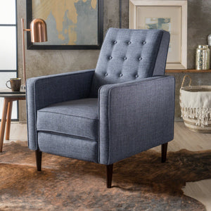 English Elm Christopher Knight Home® - Fabric Recliner Chair Mid-Century Modern Pushback Single Sofa with Tufted Cushion, Birch Legs, Cozy Comfort Dark Blue 60741.00DBL