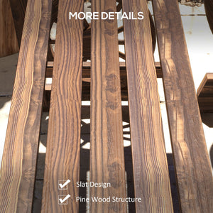 English Elm Outsunny Rustic Pine Outdoor Dining Set Seats 4 with Wagon Wheel Carved Benches W2225P174471