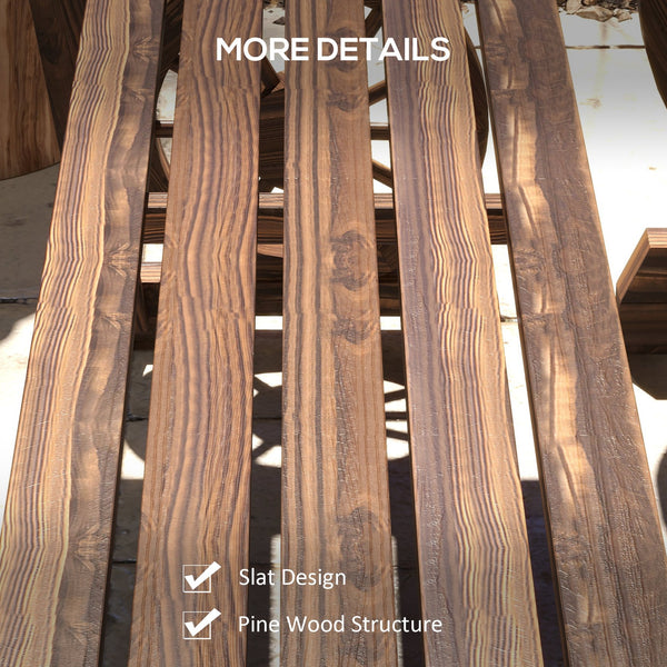 English Elm Outsunny Rustic Pine Outdoor Dining Set Seats 4 with Wagon Wheel Carved Benches W2225P174471