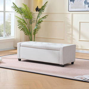 English Elm 48" Tufted Faux Linen Storage Bench with Arms Lift Top Ottoman for Bedroom Entryway Beige W3523P387532