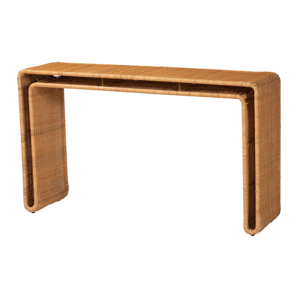 English Elm Bohemian Grasscloth Wrapped Hourglass Side Table with Sculptural Hexagonal Top B2750P467830