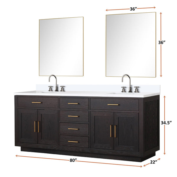 English Elm Black Oak Double Bath Vanity Set With Cultured Marble Top, Chrome Faucets & Two Frameless Mirrors B2731S02180