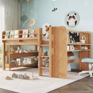 English Elm Twin Low Loft Bed Solid Pine Frame Kids Study Desk Blackboard Storage White W1580S00571
