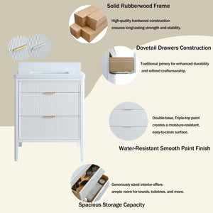 English Elm Fully Assembled 30 Inch Bathroom Vanity Solid Rubberwood Cabinet Carrara Marble Top W1826P439632