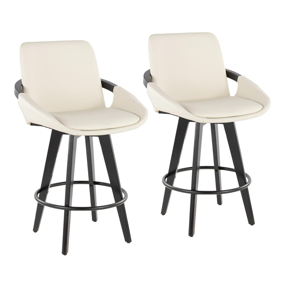 English Elm Fixed-height Swivel Counter Stools with Faux Leather Seats and Chrome Footrest Set of 2 Cream B202S01804