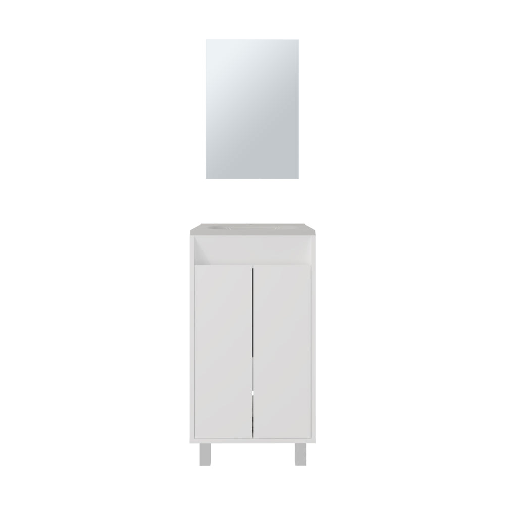 English Elm Brady White Mirror Bathroom Cabinet with Bolonia Mirror, One Door, Drawer & Open Shelf, MDF B070P337123