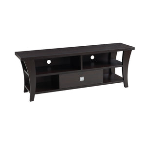 English Elm TV Stand Curved Legs Modern Media Console with Divided Shelf, One Drawer on Metal Glides, Open Design B107P302100