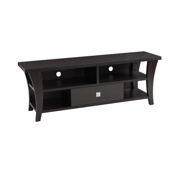 English Elm TV Stand Curved Legs Modern Media Console with Divided Shelf, One Drawer on Metal Glides, Open Design B107P302100