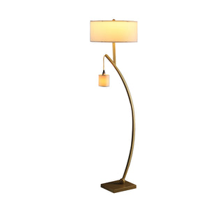 English Elm 59" Contemporary Dual Arc Floor Lamp with Hanging Pendant & Drum Shades, 3-Way Rotary Lighting Control Gold B072P222448