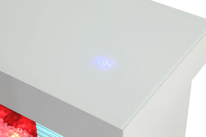 English Elm Contemporary TV Stand with Built-In Electric Fireplace, Heater, Glass Shelves & Modern Mixed-Material Finish White 21 L x 76 W x 33 H B2741P398852