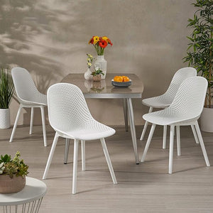 English Elm Christopher Knight Home® - POSEY Weather-Resistant Outdoor Dining Chairs Set of 4 with Perforated Diamond Mesh for Durability White 28 L x 26 W x 18.75 H N776P243037W