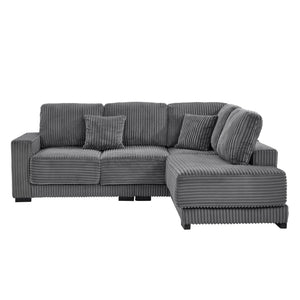 English Elm 93" Sectional Sofa L-Shaped Upholstered Corduroy 3-Seater with Reversible Chaise, Solid Wood Frame, Plush Coil-Foam Cushions Grey W1097S00222