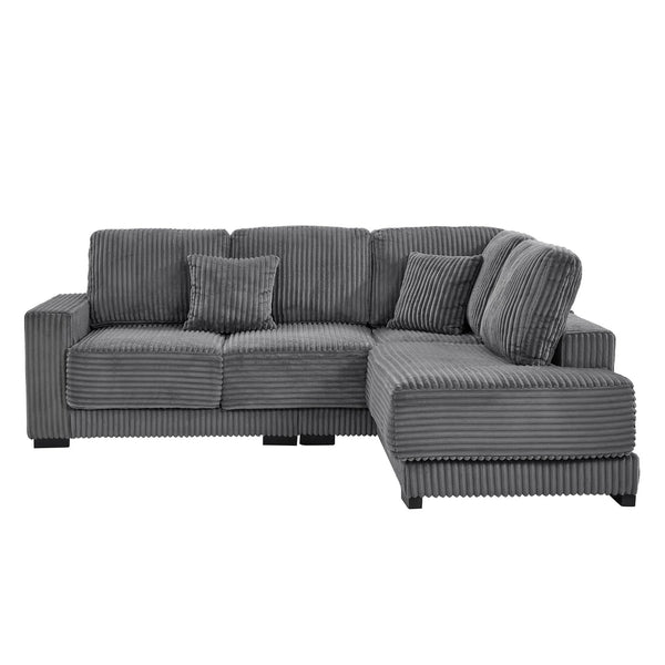 English Elm 93" Sectional Sofa L-Shaped Upholstered Corduroy 3-Seater with Reversible Chaise, Solid Wood Frame, Plush Coil-Foam Cushions Grey W1097S00222