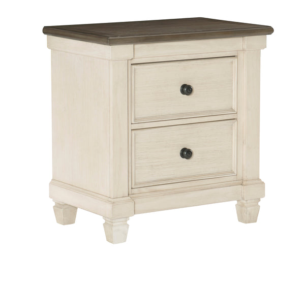English Elm Transitional Rustic Weaver Nightstand with 2 Drawers in Antique White & Rosy Brown Plank Top, 28"x18"x29" B011P243642