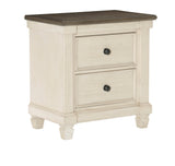 English Elm Transitional Rustic Style 1 Piece Nightstand Of 2X Drawers Antique White and Rosy Brown Bedroom Furniture