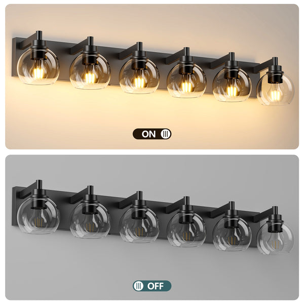 English Elm Farmhouse 6-Light Vanity LED Wall Sconce in Brushed Black with Glass Shades — Modern Rustic Bath Light 40.6" W1340P353042