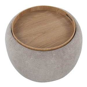 English Elm Tray Pouf Ottoman - Chic Multi-Functional Accent With Natural Wood Top And Hidden Storage Options B202P223754-GIGA