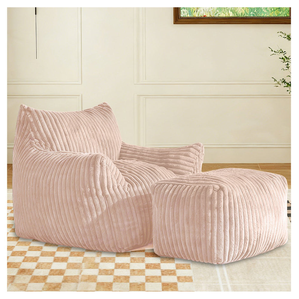 English Elm Curved Corduroy Suede Lounger with Ottoman Ergonomic Support for Modern Small Spaces Pink W3737P423730