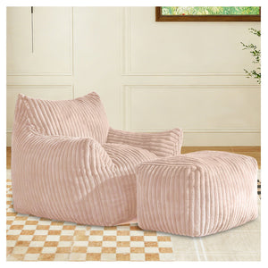 English Elm Curved Corduroy Suede Lounger with Ottoman Ergonomic Support for Modern Small Spaces Pink W3737P423730