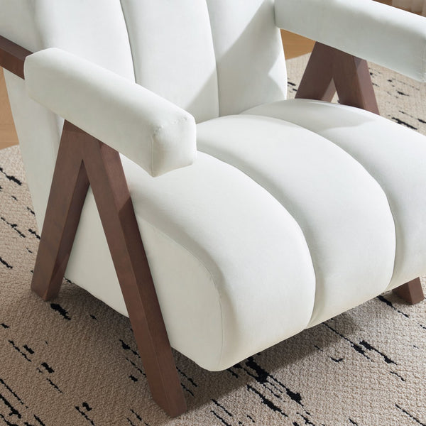 English Elm Christopher Knight Home® - Mid Century Modern Barrel Chair with Solid Wood Frame, Plush Tufted Velvet Ivory Seat, Cozy 28.5" Wide Lounge N765P197467W