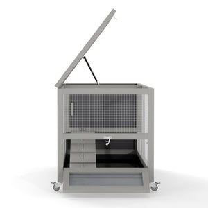English Elm 2-tier Pine Rabbit Hutch on Wheels with Ramp Removable Tray and Openable Roof W2181P356045