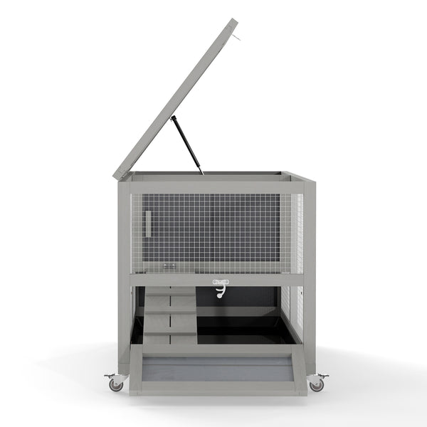 English Elm 2-tier Pine Rabbit Hutch on Wheels with Ramp Removable Tray and Openable Roof W2181P356045