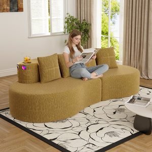 English Elm Modern Half Moon Chenille Sectional Three Seat Curved Sofa for Living Room or Apartment Mustard Yellow W395P435344