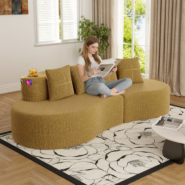 English Elm Modern Half Moon Chenille Sectional Three Seat Curved Sofa for Living Room or Apartment Mustard Yellow W395P435344