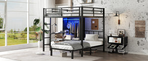 English Elm Full Xl Over Twin Metal Bunk Bed With Foldable Desk, Led Closet & Noise Reduction - Space Saver! W1580S00113