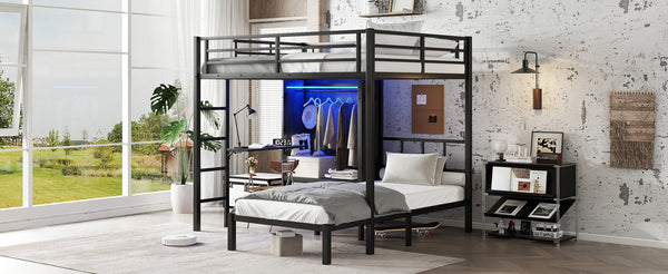 English Elm Full Xl Over Twin Metal Bunk Bed With Foldable Desk, Led Closet & Noise Reduction - Space Saver! W1580S00113