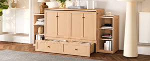 English Elm Full Golden Murphy Bed with Storage Drawers & Shelves, Space-Saving Wall Cabinet for Guests W1580S00254