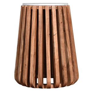English Elm Modern Pedestal Side Table with White Marble Top and Fluted Mango Wood Base — Chic Compact Accent Piece Brown+White 26 L x 22 W x 22 H B2741P285781