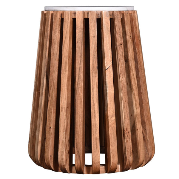 English Elm Modern Pedestal Side Table with White Marble Top and Fluted Mango Wood Base — Chic Compact Accent Piece Brown+White 26 L x 22 W x 22 H B2741P285781